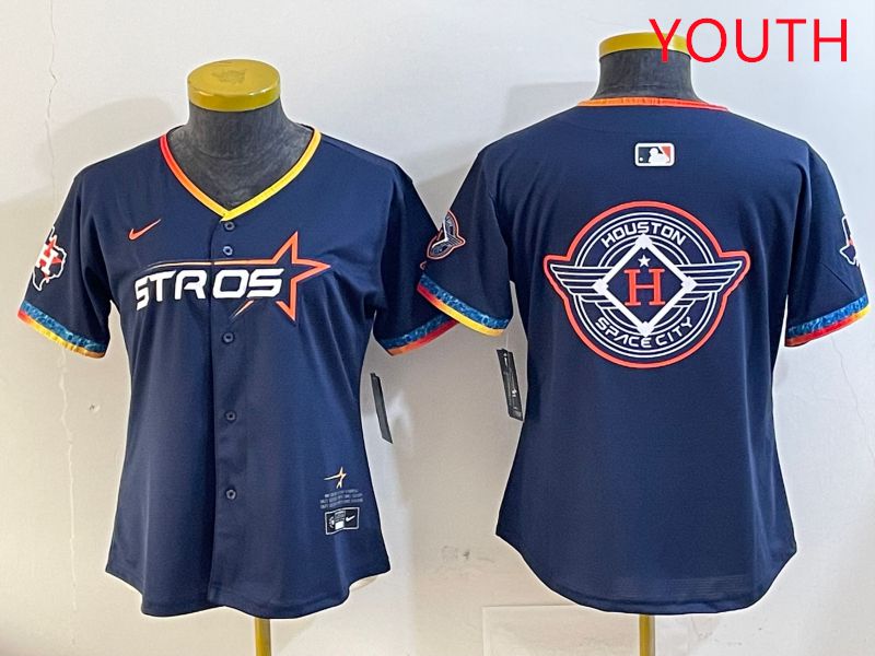 Youth Houston Astros Blank Drak Blue Fourth generation Joint Name 2025 Nike MLB Jersey style 16